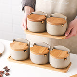 Spices Ceramic And Wooden Organizer Jars