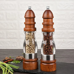 Wooden and Ceramic Salt and Pepper Mill Set.