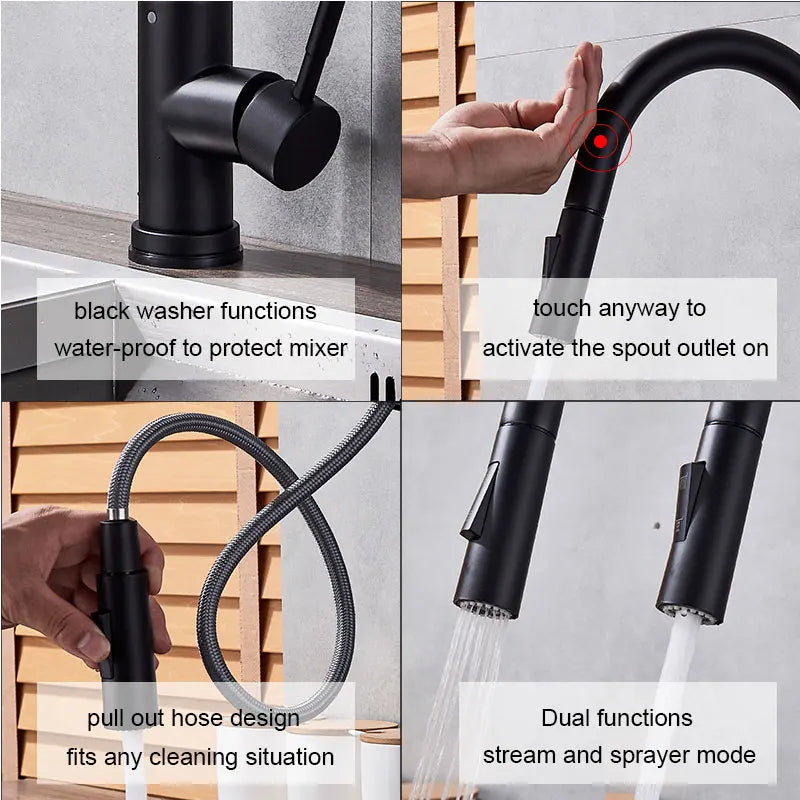 Smart Touch Pull Out Spray 360 Rotation Kitchen Faucet