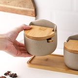 Spices Ceramic And Wooden Organizer Jars