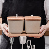 Spices Ceramic And Wooden Organizer Jars