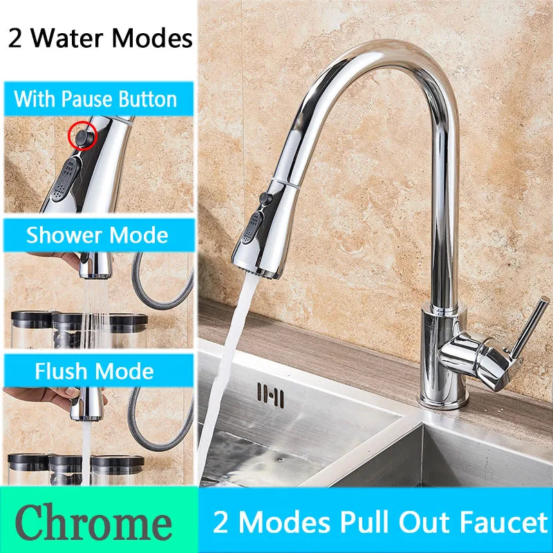 2 in 1 Spout Pull Out Single Handle Kitchen Sink Faucet