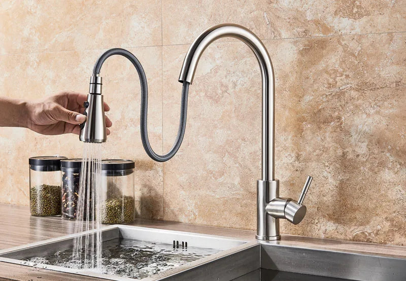 2 in 1 Spout Pull Out Single Handle Kitchen Sink Faucet