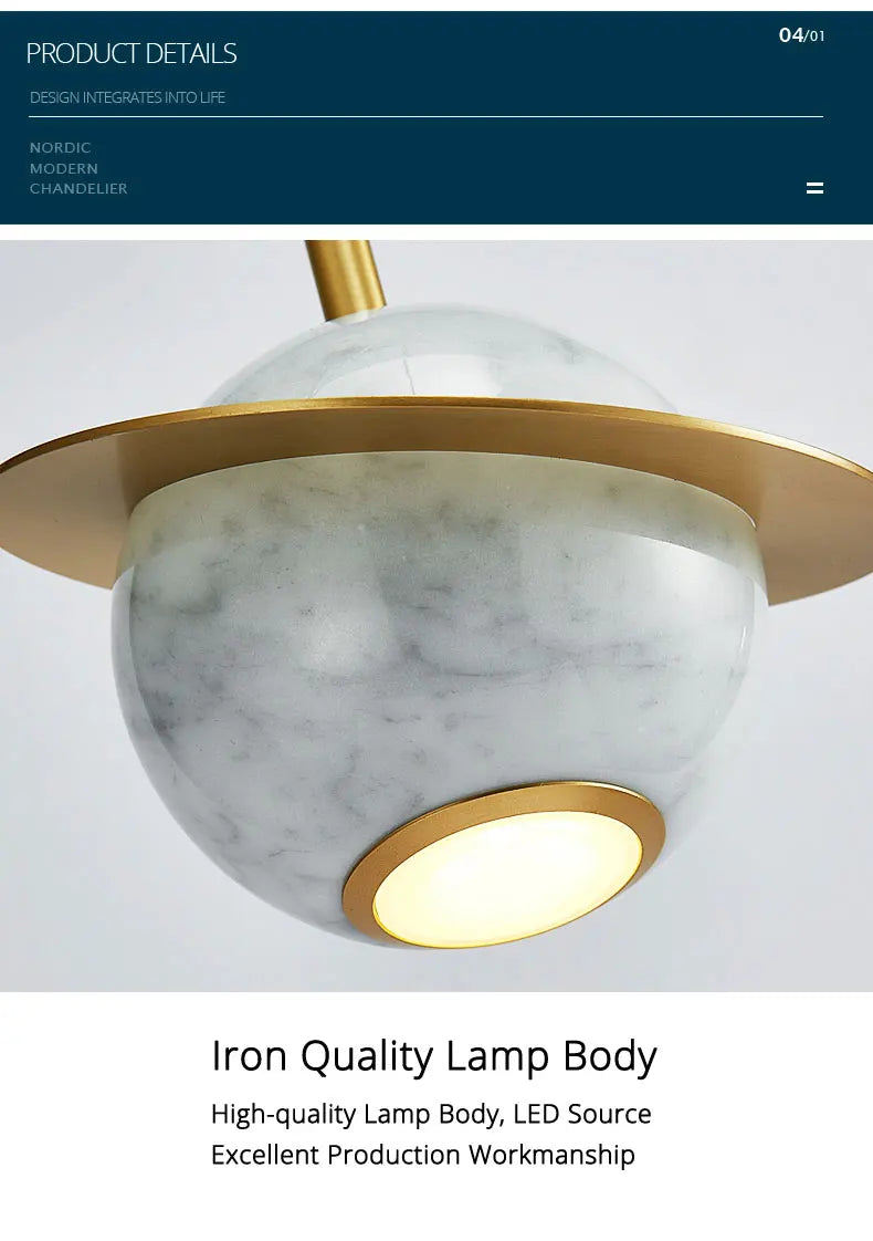 Nordic Chandelier  Modern Minimalist Marble Copper Lamp