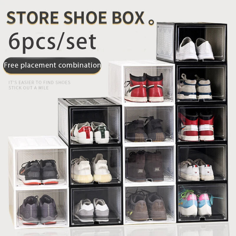 6pc/set Transparent Storage Shoe Box Dustproof Organizer