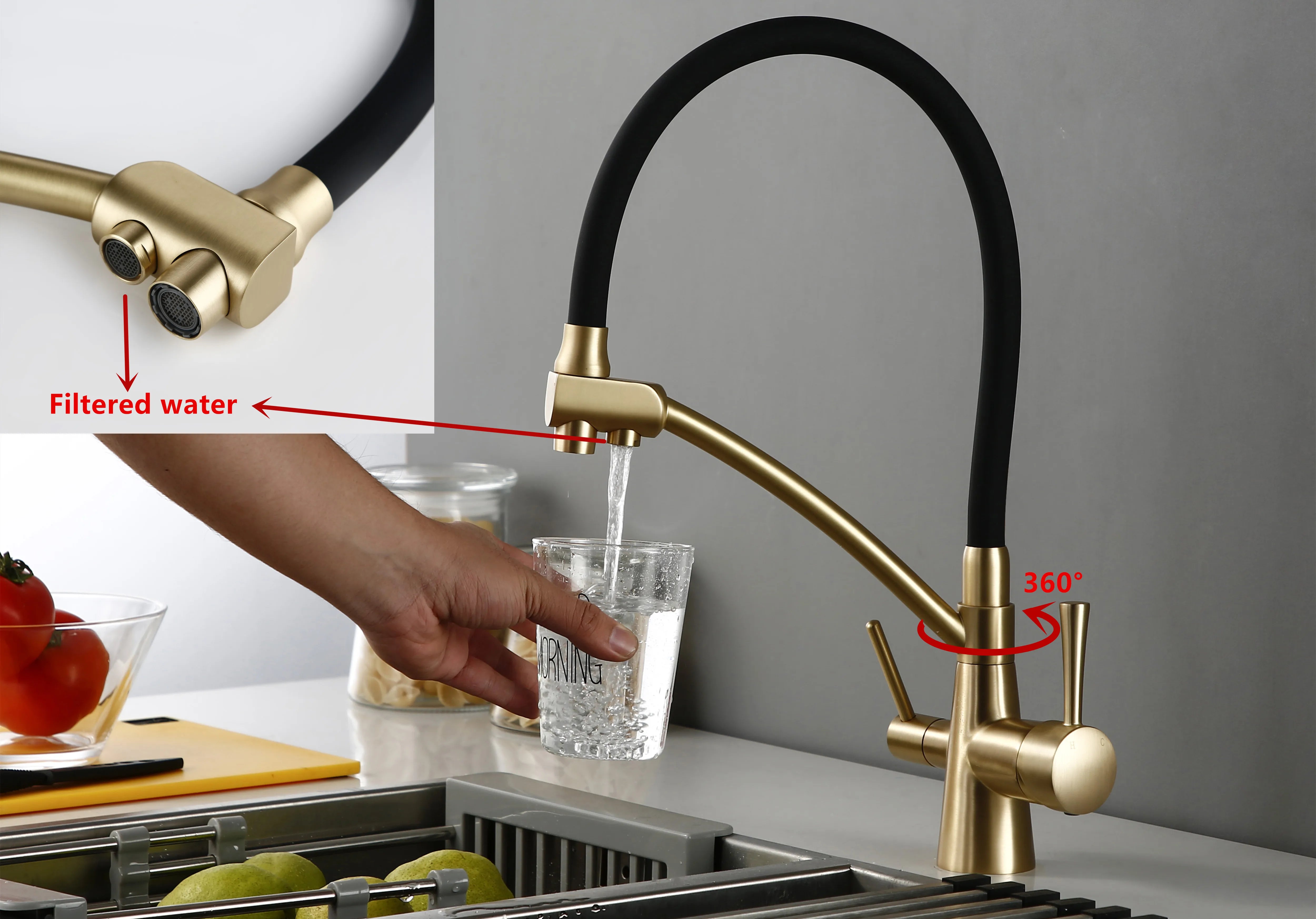 Pull Out Double Handle Single Hole Kitchen Faucet
