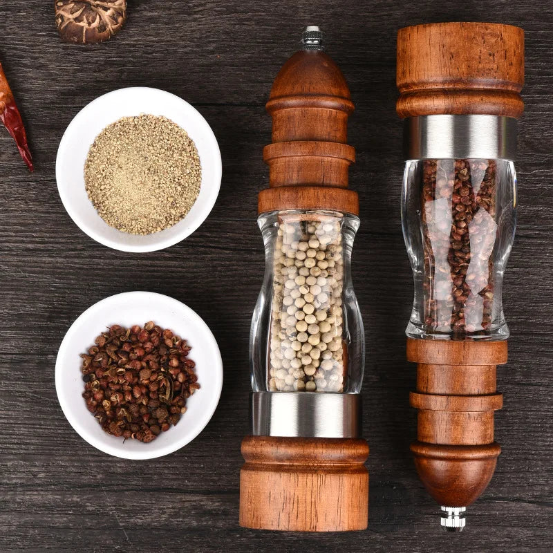 Wooden and Ceramic Salt and Pepper Mill Set.