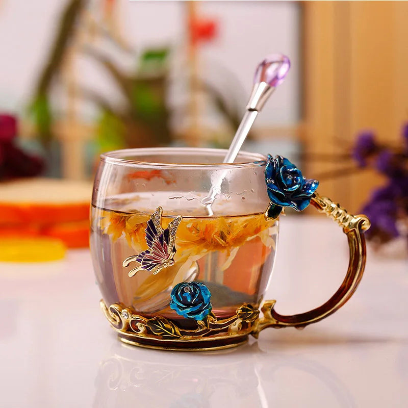 Pink Butterflies 3D Glass Enamel Mug