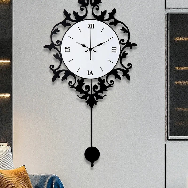 Wall Clock With Pendulum Nordic Modern Floral Design