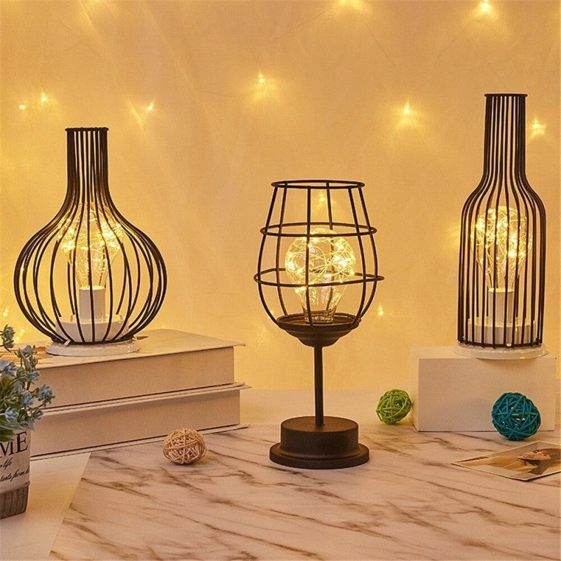 Hollow Out Wine Bottle Glass LED Lamp