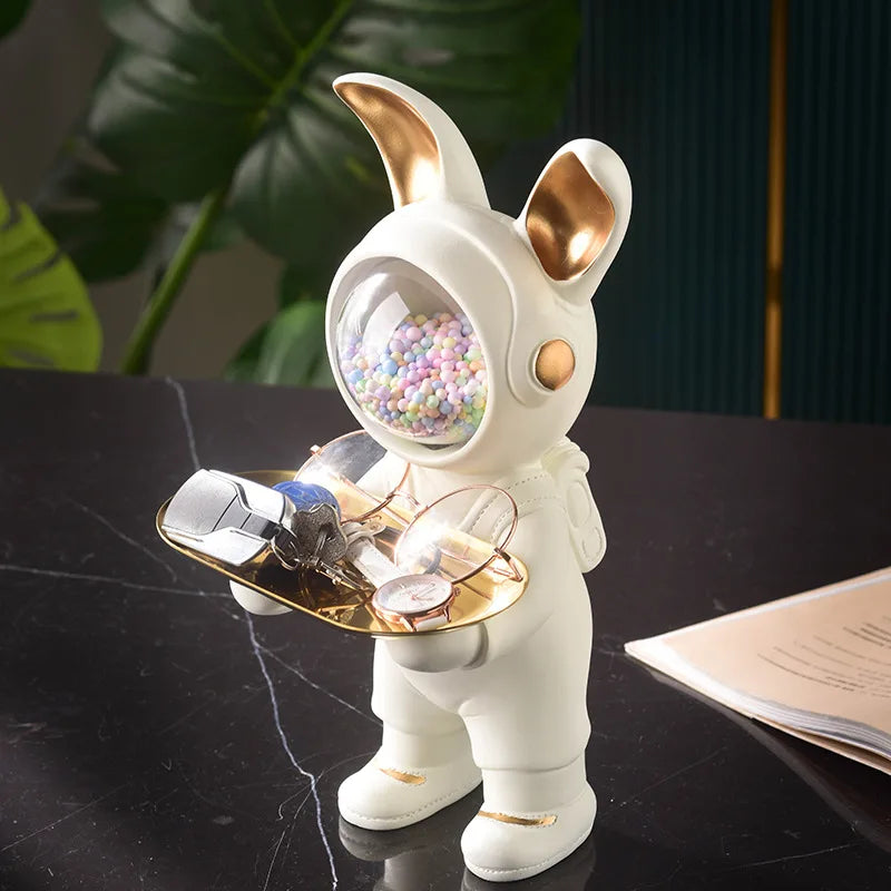 Rabbit Butler Space Suit Key Holder Resin Sculpture