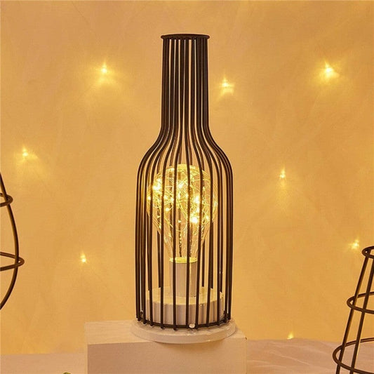 Hollow Out Wine Bottle Glass LED Lamp