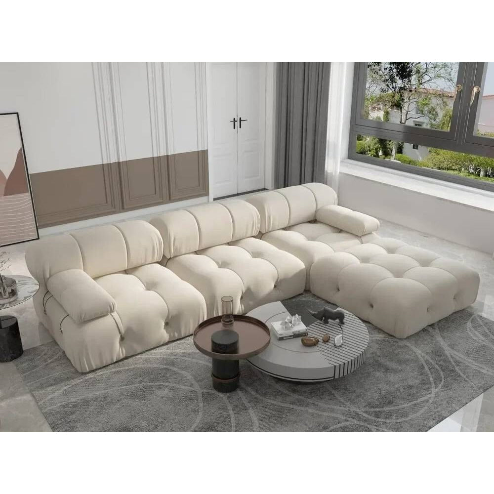 L-Shaped Modular Sectional Sofa with Ottomans, Four-Seater Living Room Couch