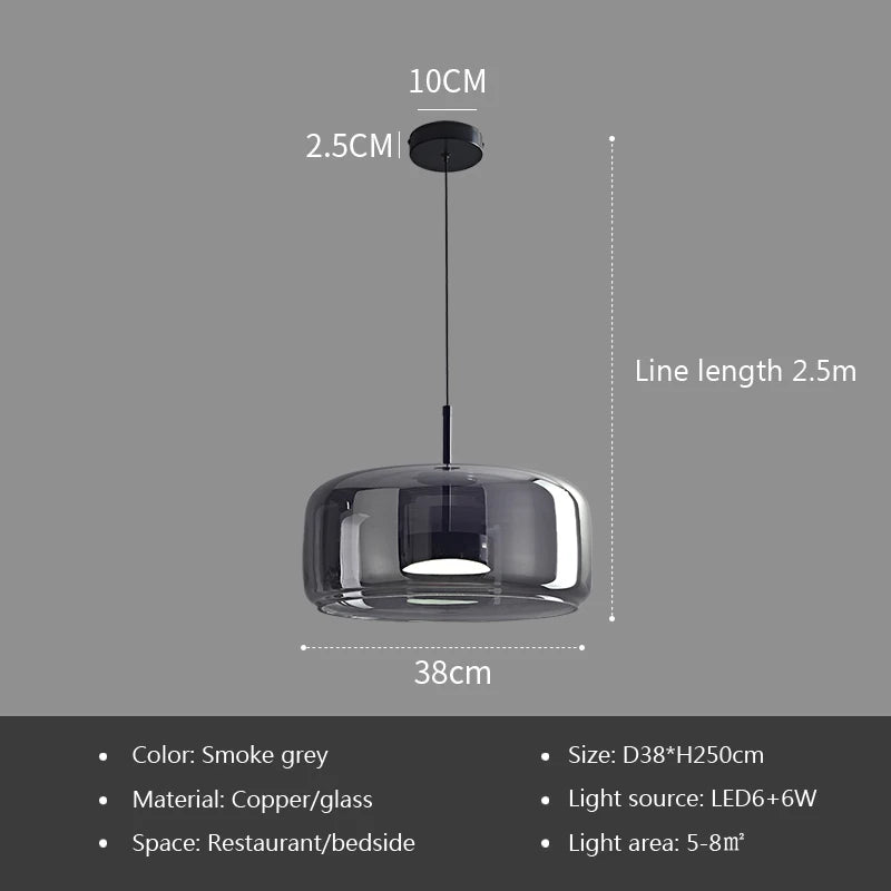 Nordic Glass Smoke Hanging Modern Pendant Lamp