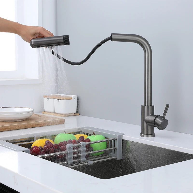 Retractable Pull Out Rotation Stream Sprayer Head Sink Faucet