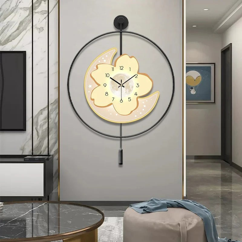 Moon and Flower Artistic Pendulum Wall Clock