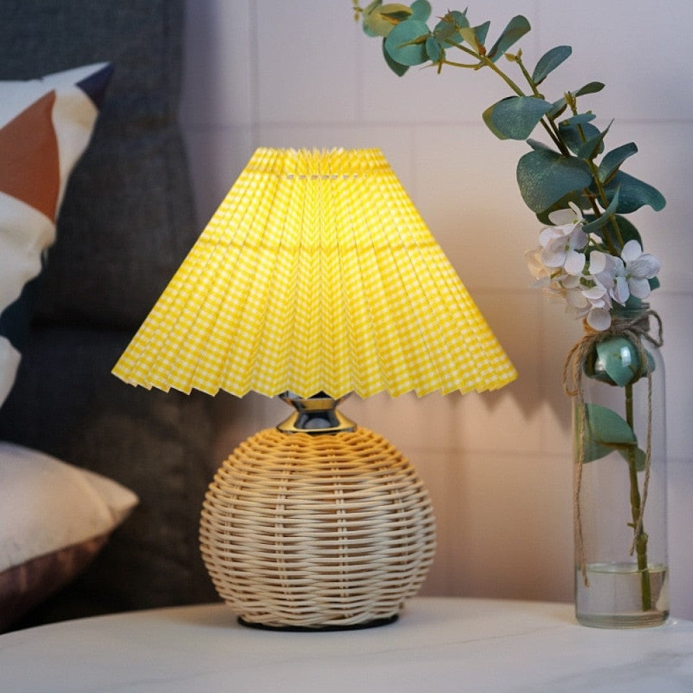 Pleated Rattan Dimmable Table Lamp