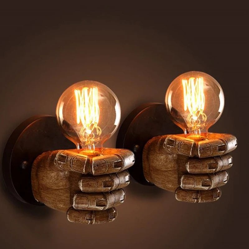 American Vintage Wooden Wall Lamp Hand Model in Resin