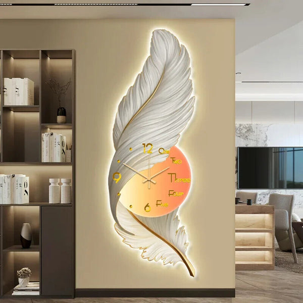 Modern Large Feather LED Wall Clock