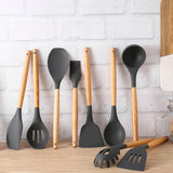 Silicone Wooden Kitchen Utensils Soup Spoon Spatula Oil Brush