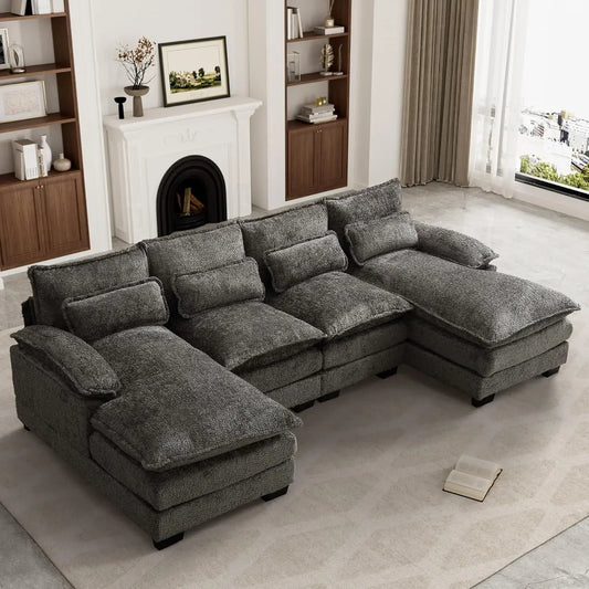 Chenille U Shape Modular Double Chaise Sectional Sofa