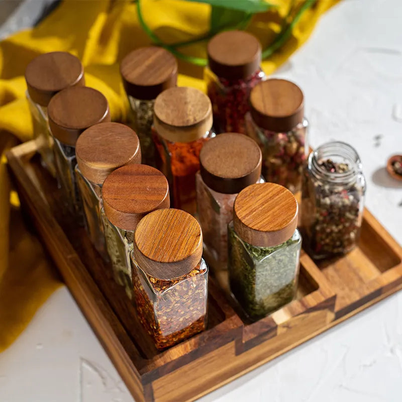 Square Glass Jars Kitchen Seasoning and Spice Bottles