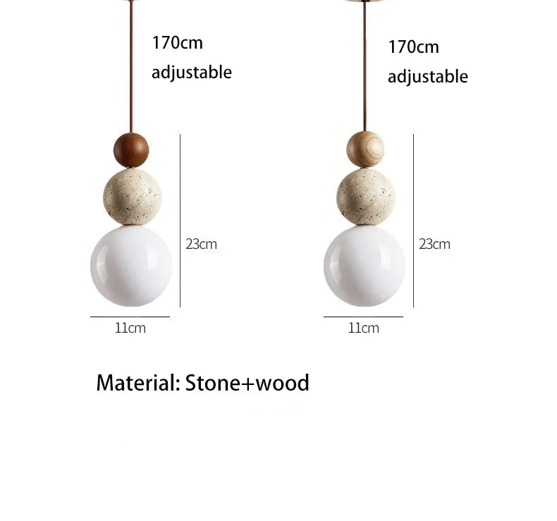 Bedside Led Chandelier Stone Wood Pendant Lamp