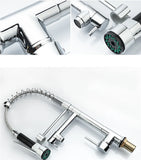 Dual Spout Handles Pull Down Deck Mounted Kitchen Sink Faucet