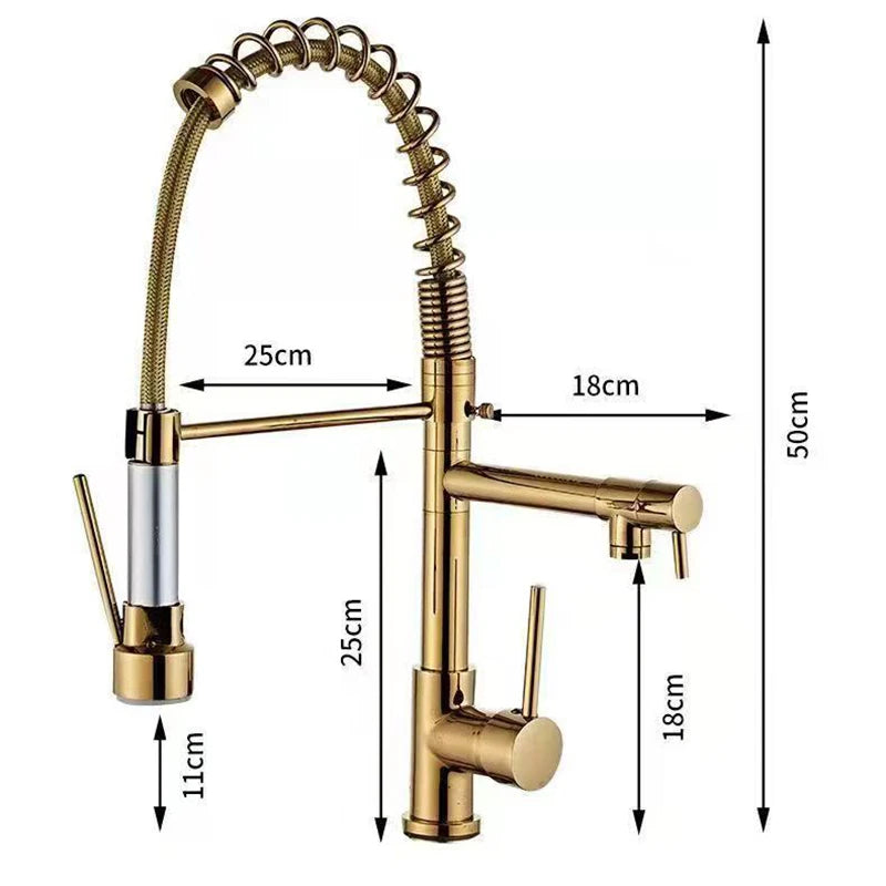 Dual Spout Handles Pull Down Deck Mounted Kitchen Sink Faucet