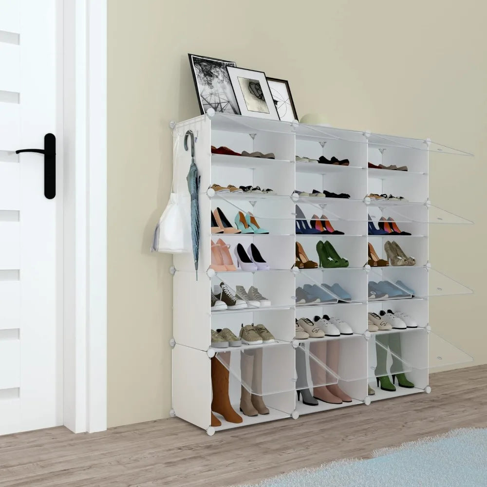 48 Pairs Shoe Storage Cabinet with Plastic Shelves with Door