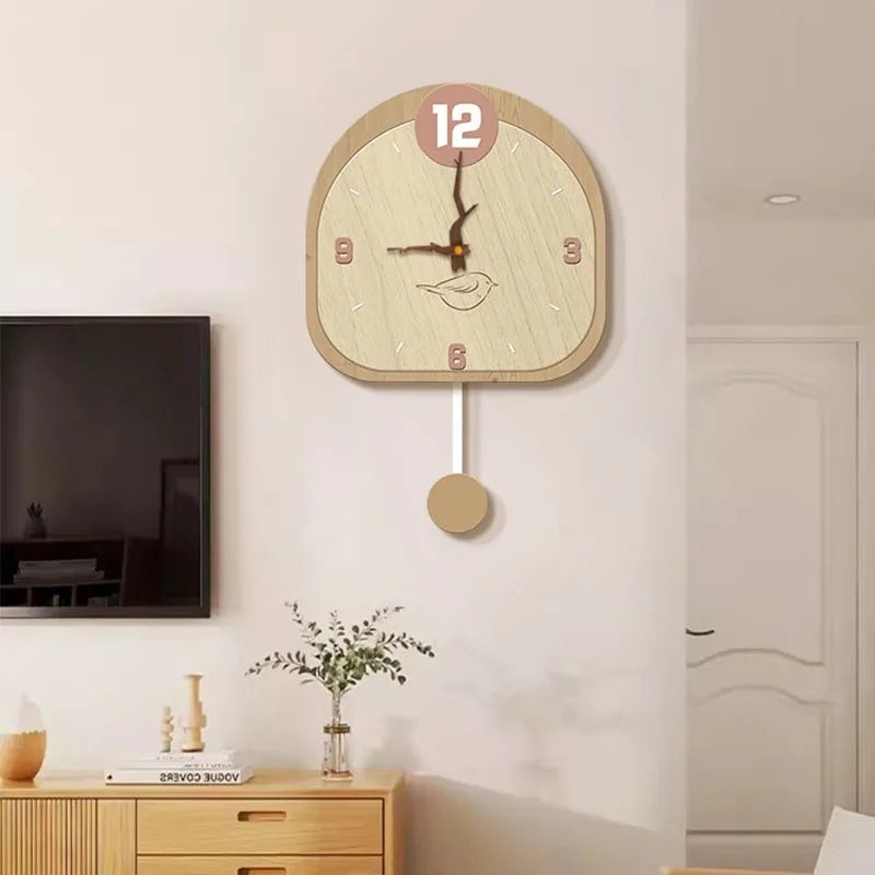 Wooden Wall Clock with Pendulum Modern Quartz Mechanism