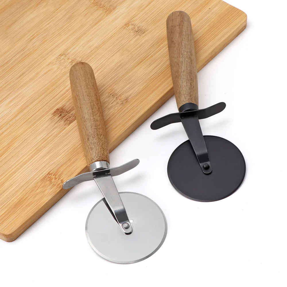 Stainless Steel Pizza Cutter Roller With Acacia Wood Handle