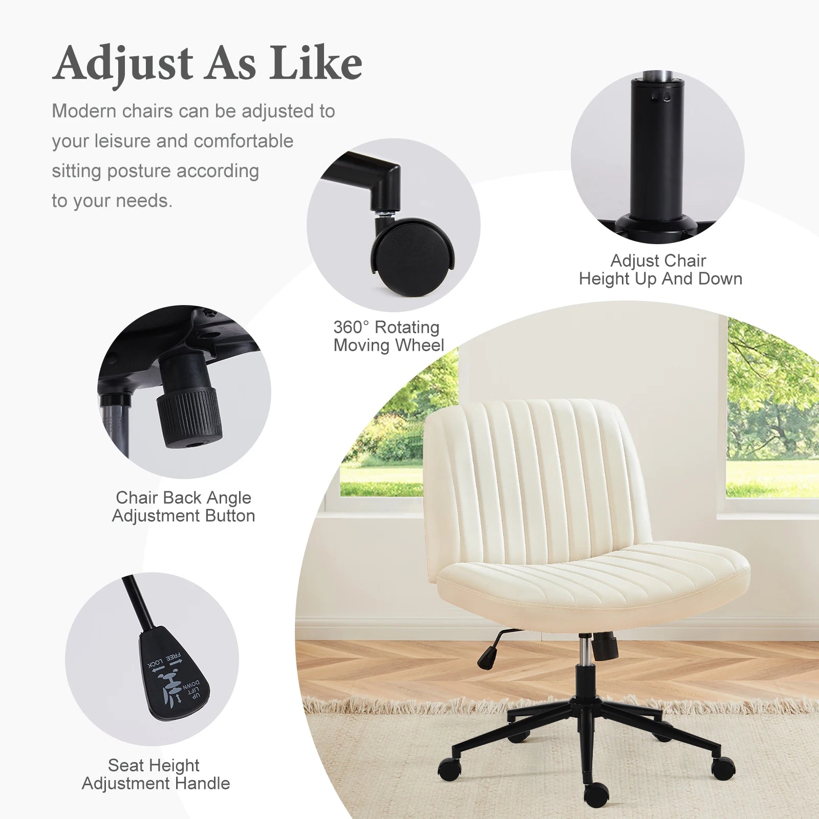 Adjustable Armless Office Wheels PU Leather Swivel Chair