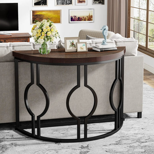 Geometric Base Half Moon Entryway Semi Circle Wood Table