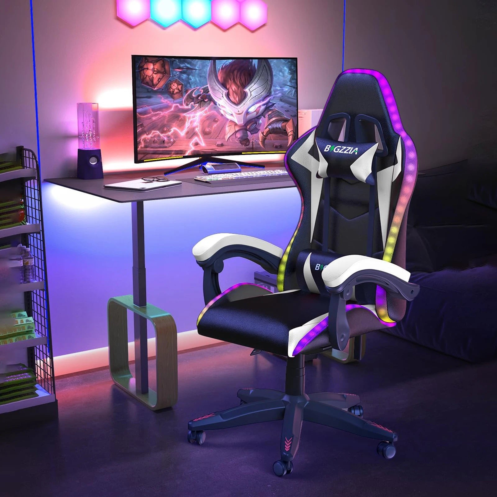 PU Leather Gaming LED Ergonomic Recliner Chair