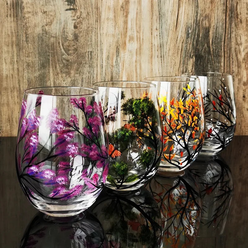 Creative Hand Painted Flower Glass Cocktail Cup