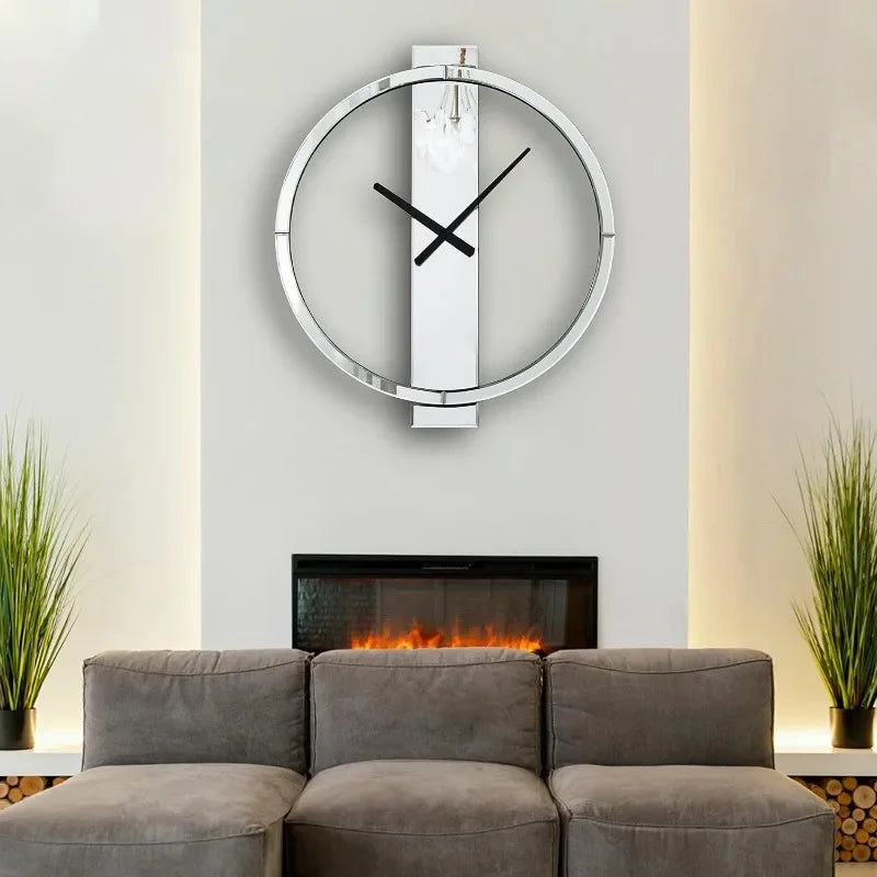 Round Mirror Glass Finish Beveled Battery Operated Wall Clock