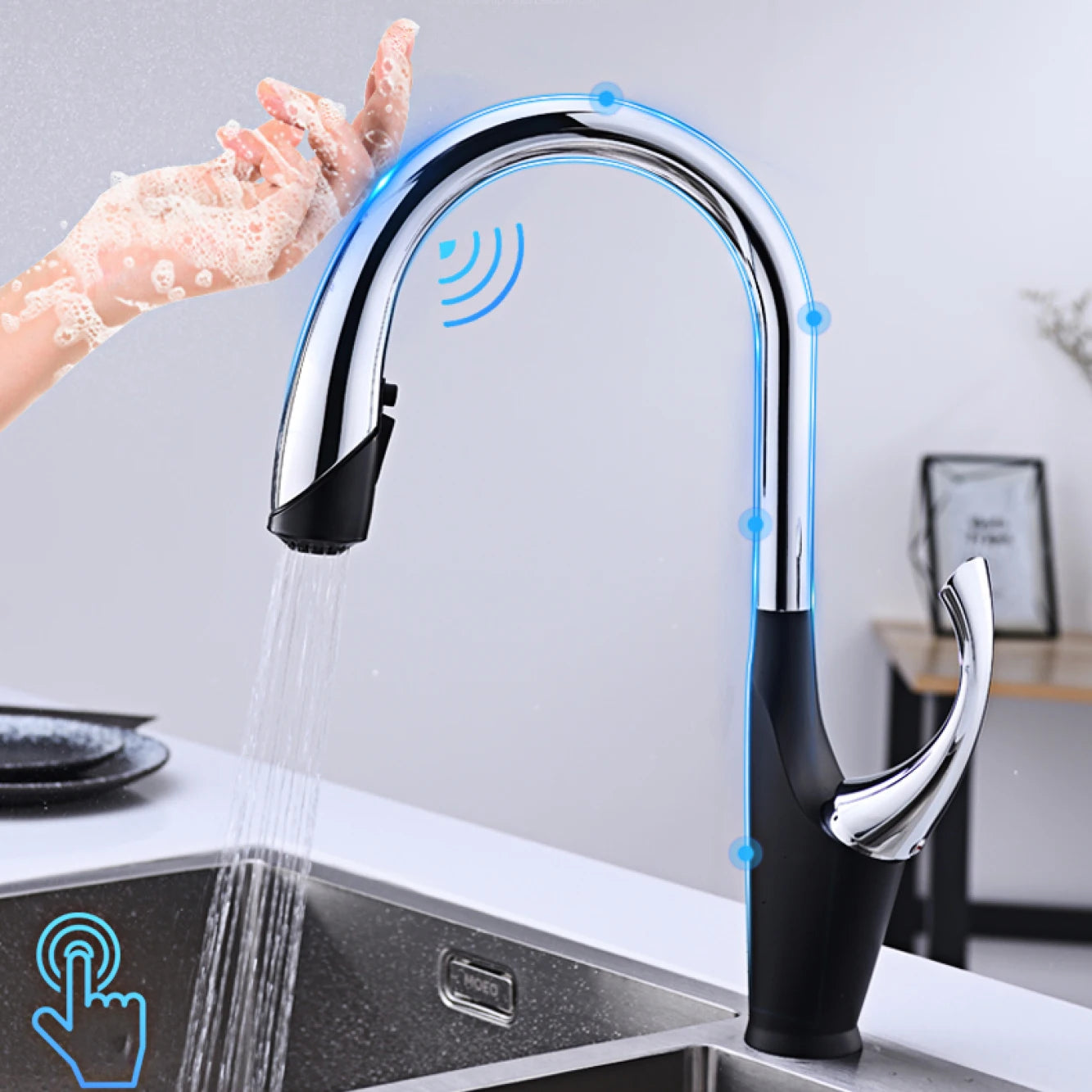 Touch Pull Out 3 Function Single Handle Dual Control Faucet