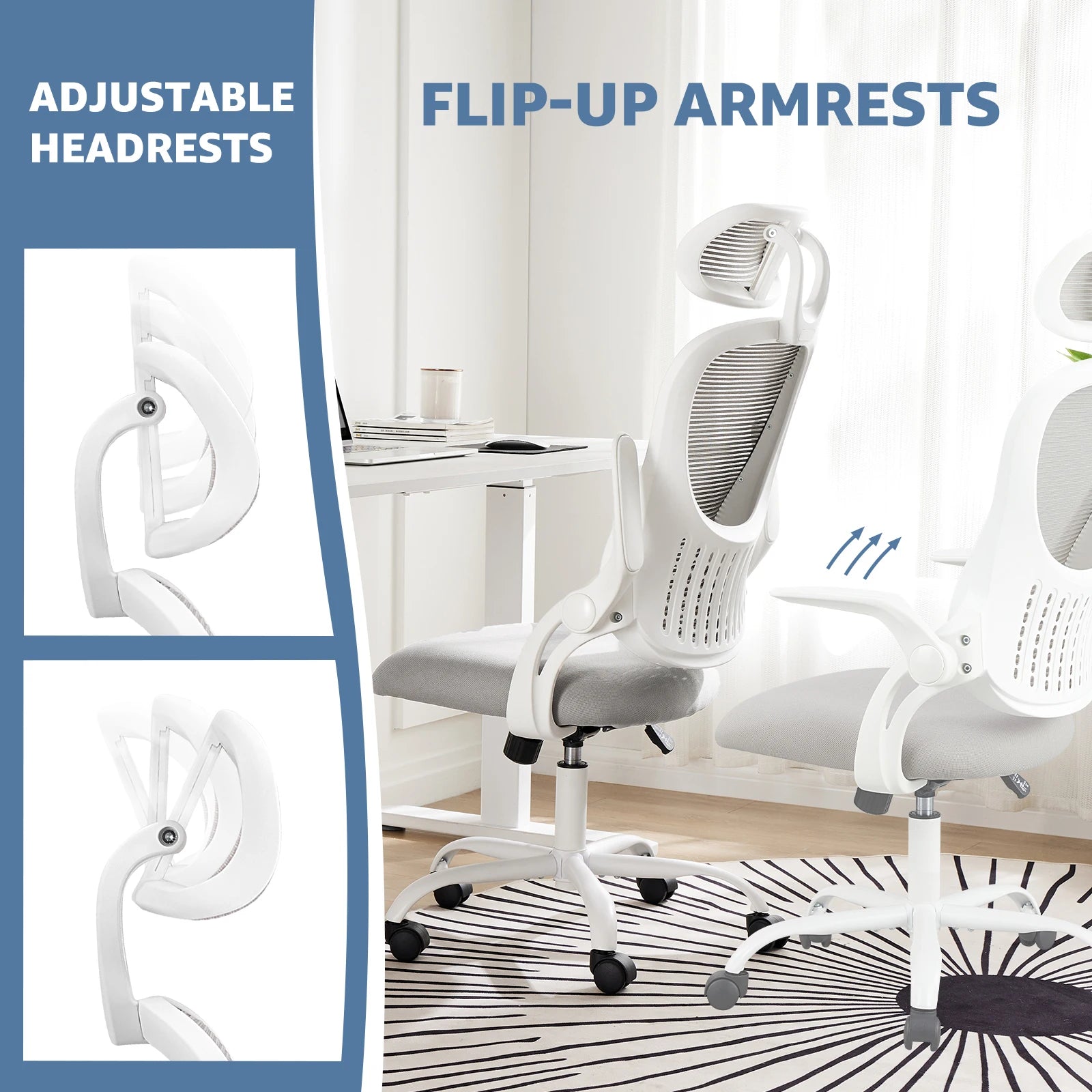 Ergonomic Office Flip Up Arm Adjustable Headrest Chair