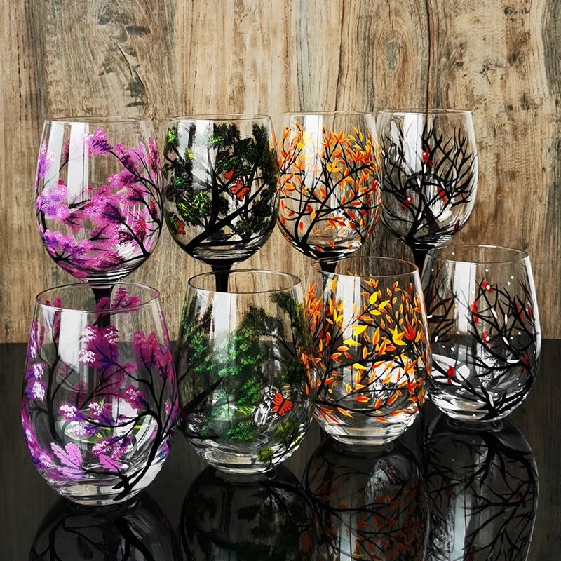 Creative Hand Painted Flower Glass Cocktail Cup