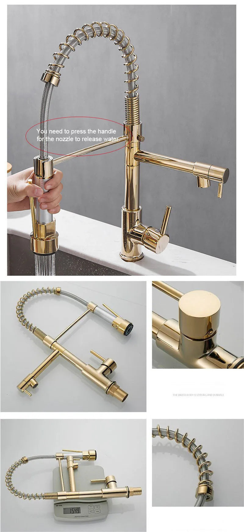 Dual Spout Handles Pull Down Deck Mounted Kitchen Sink Faucet