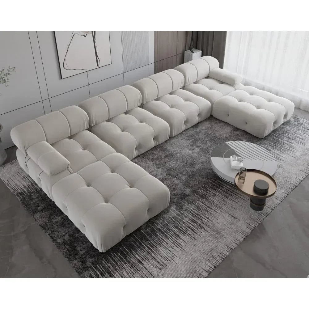 Modern U Shaped Modular 6 Seater 2 Footstools Sofa