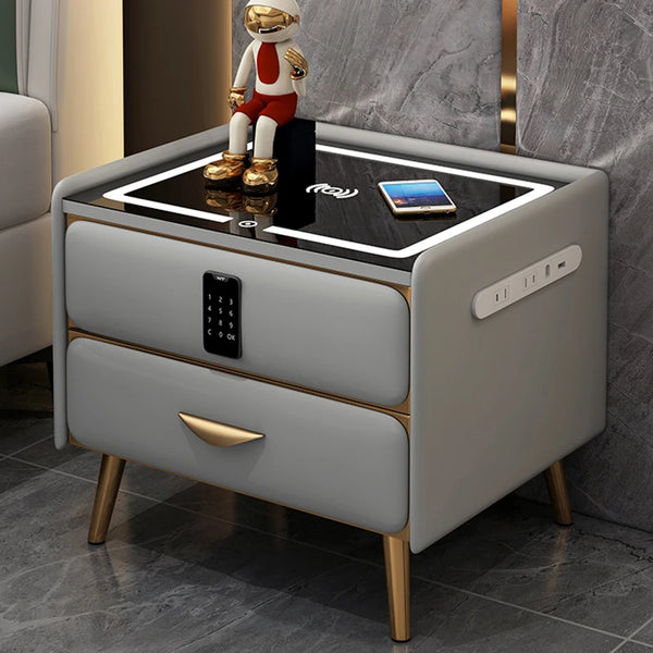 Modern LED Nightstand with Charger Drawers with Key