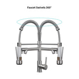 Dual Spout Handles Pull Down Deck Mounted Kitchen Sink Faucet