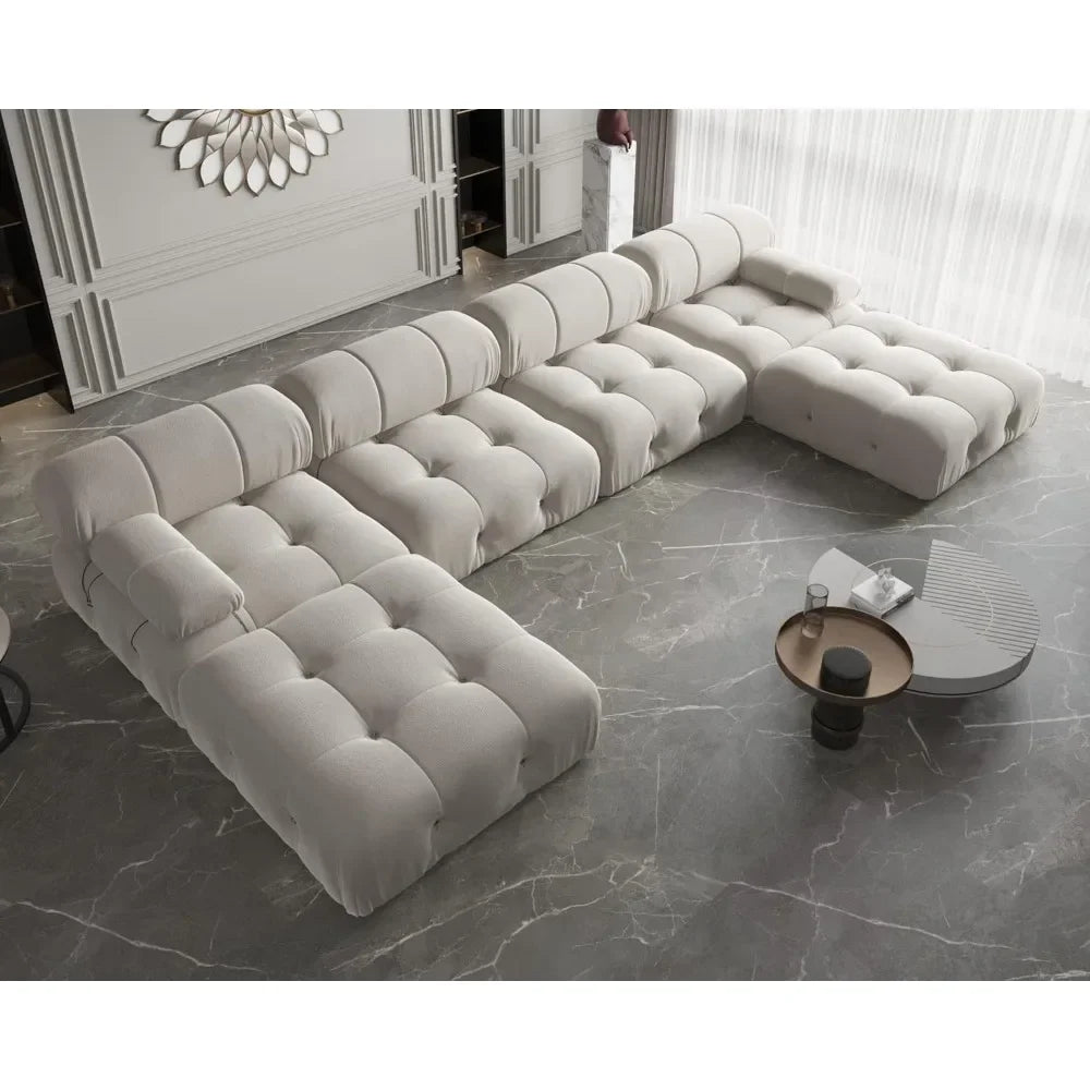 Modern U Shaped Modular 6 Seater 2 Footstools Sofa