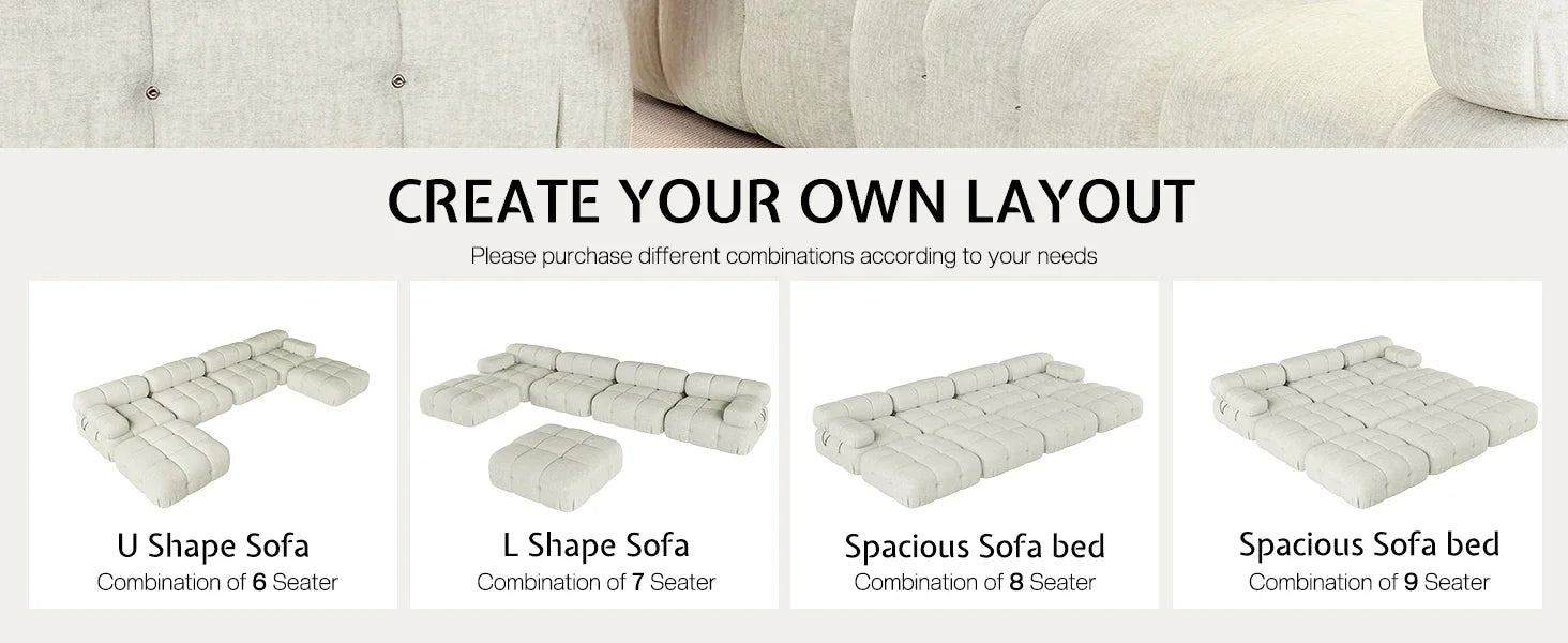 L Shaped Modular Compression Sectional Ottoman 4 Seater Sofa
