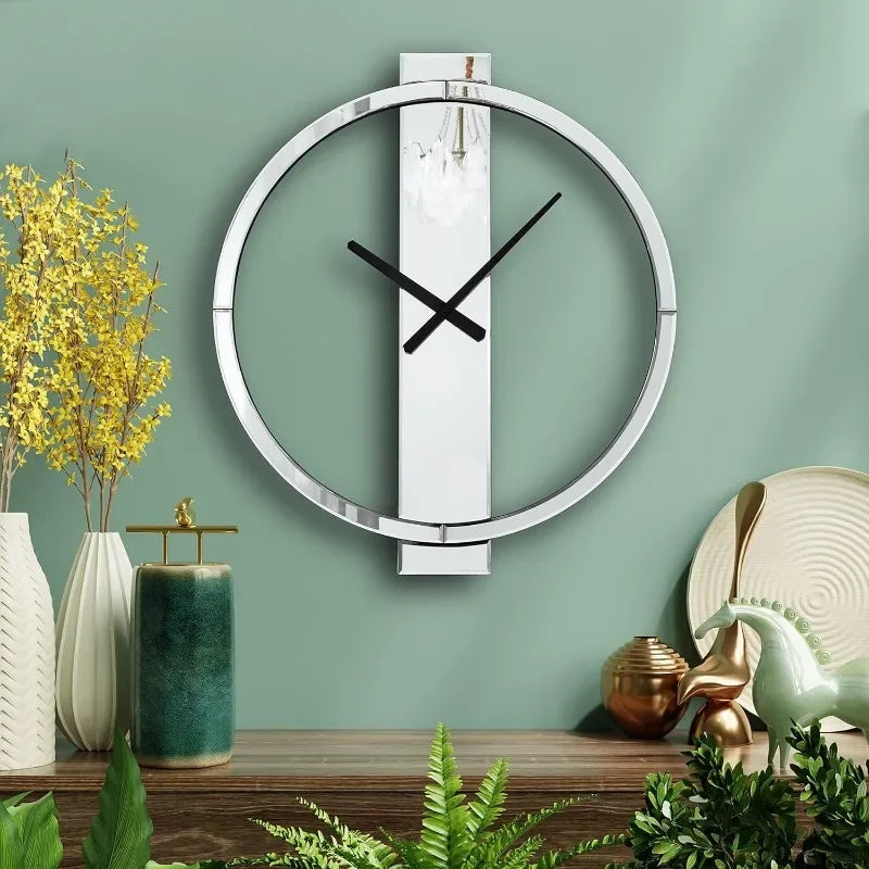 Round Mirror Glass Finish Beveled Battery Operated Wall Clock