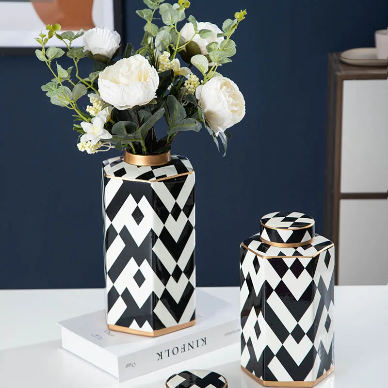 Hexagonal Striped Grid Pot Modern Minimalist Vase