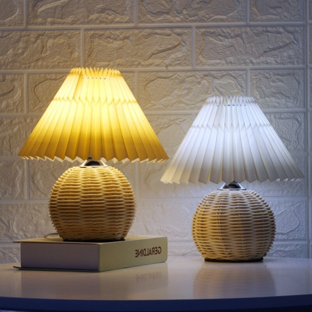 Pleated Rattan Dimmable Table Lamp