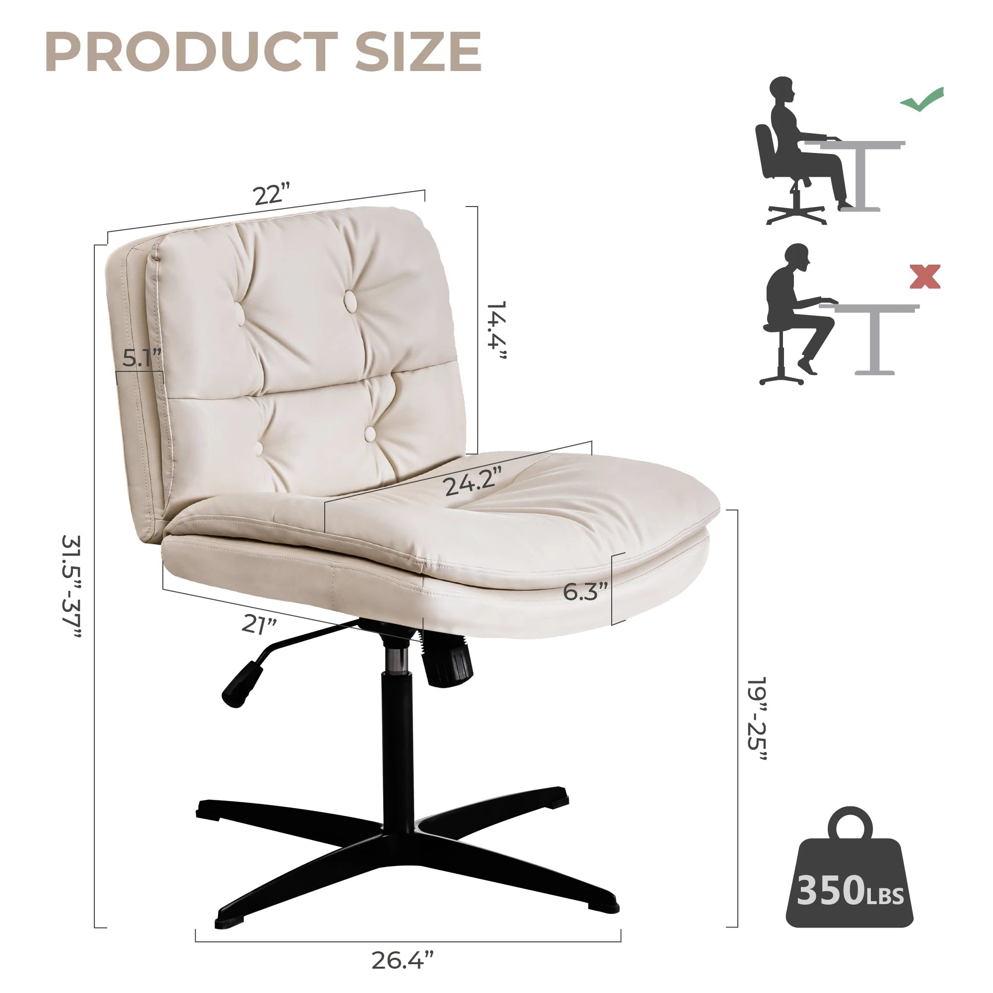 Armless Cushion Adjustable Rectangular Back Office Chair